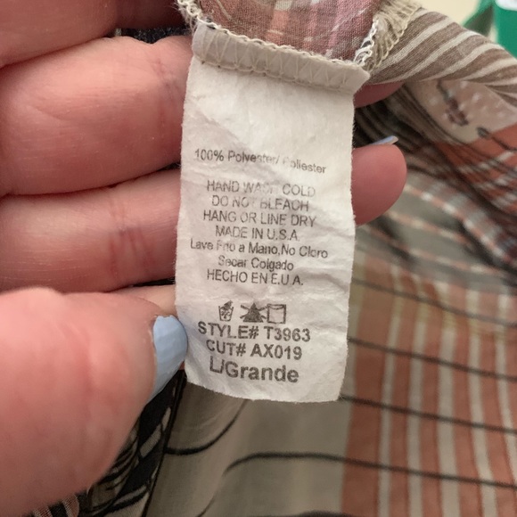 Lovely Sheer Brown Tan Button Blouse Lg - Picture 6 of 6